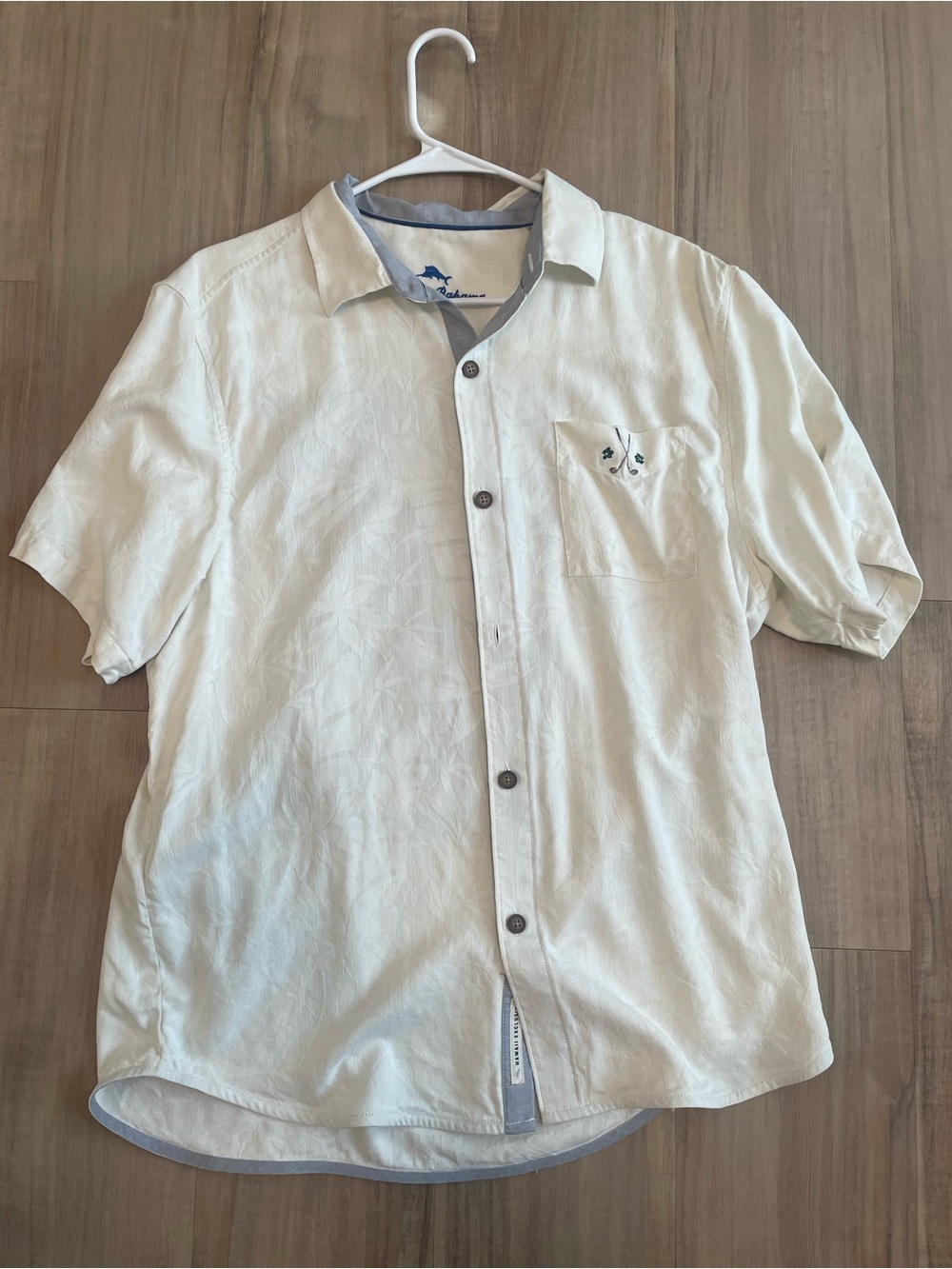 Tommy Bahama White Short-Sleeve Linen Button-Up Shirt Hawaii Exclusive Large